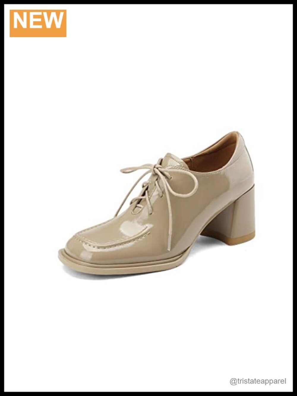 Women's Square Toe Oxford Shoes Leather Block Heel Lace-Up Water Resistant